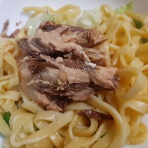 あっという間に、サバ缶とレタスのパスタ